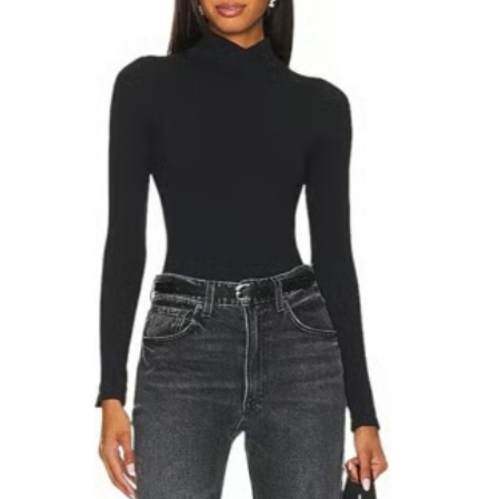 Free People XYZ Recycled Ribbed V Mock Turtleneck Bodysuit in Black sz XS/SML​ - Picture 3 of 7